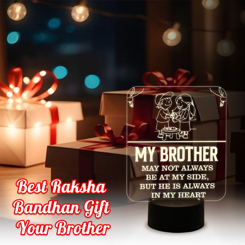 Raksha Bandhan Gift for Brother Nightlight | Engraved Quote Led Lamp with Warm White Light & On/Off Touch Button | USB Data Cable | Gift for Bhai